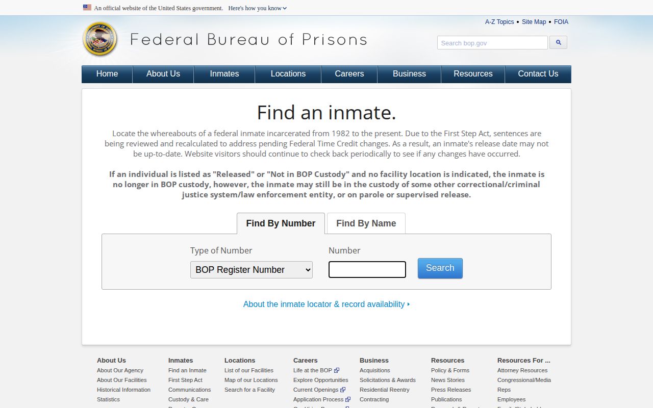 Federal Bureau of Prisons release locator for a Plaquemines Parish custody check