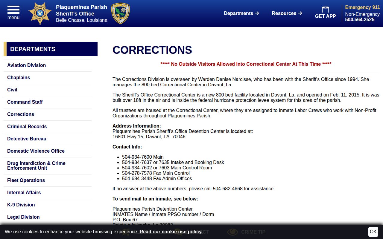 Plaquemines Parish 72-hour release feed evidence on PPSO Corrections