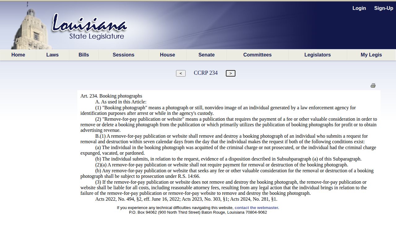 Louisiana booking-photo law for Plaquemines Parish release mugshots