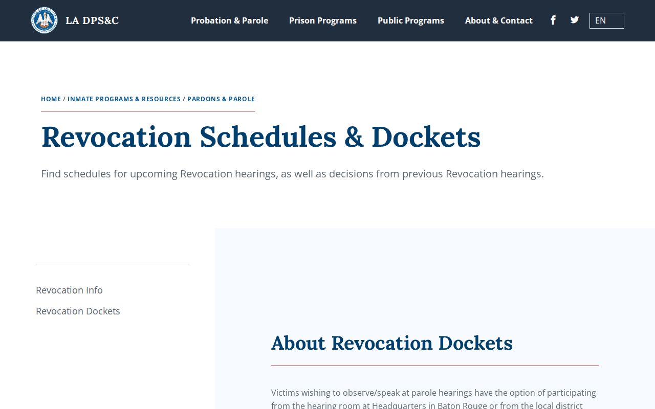 Jefferson District Plaquemines Parish parole revocation schedule source